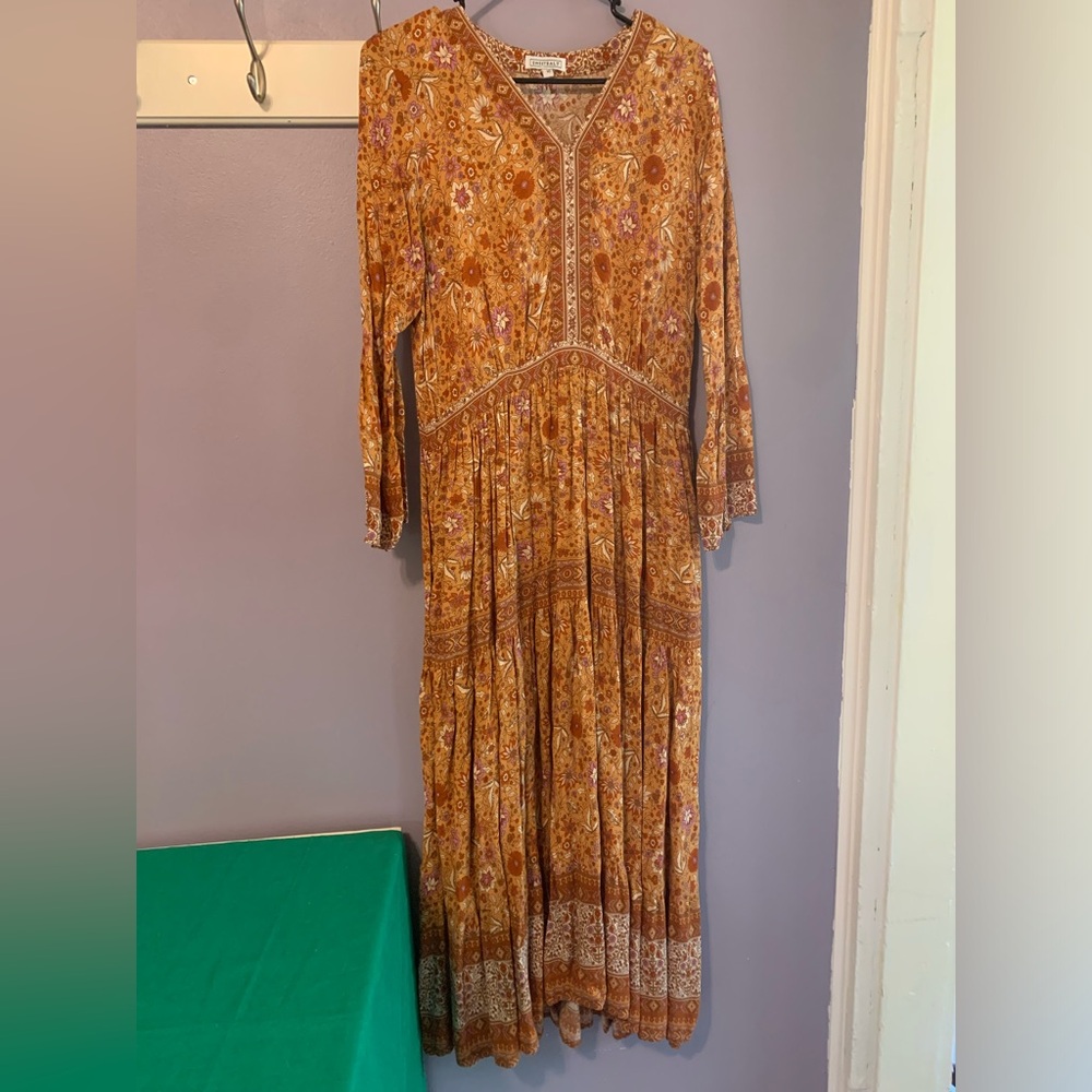 SweetSalt Modest Orange Fall Pattern Maxi Dress 10